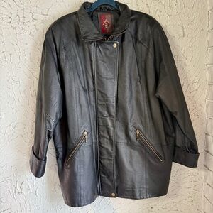 Vintage Black Leather Jacket with Gold Accents